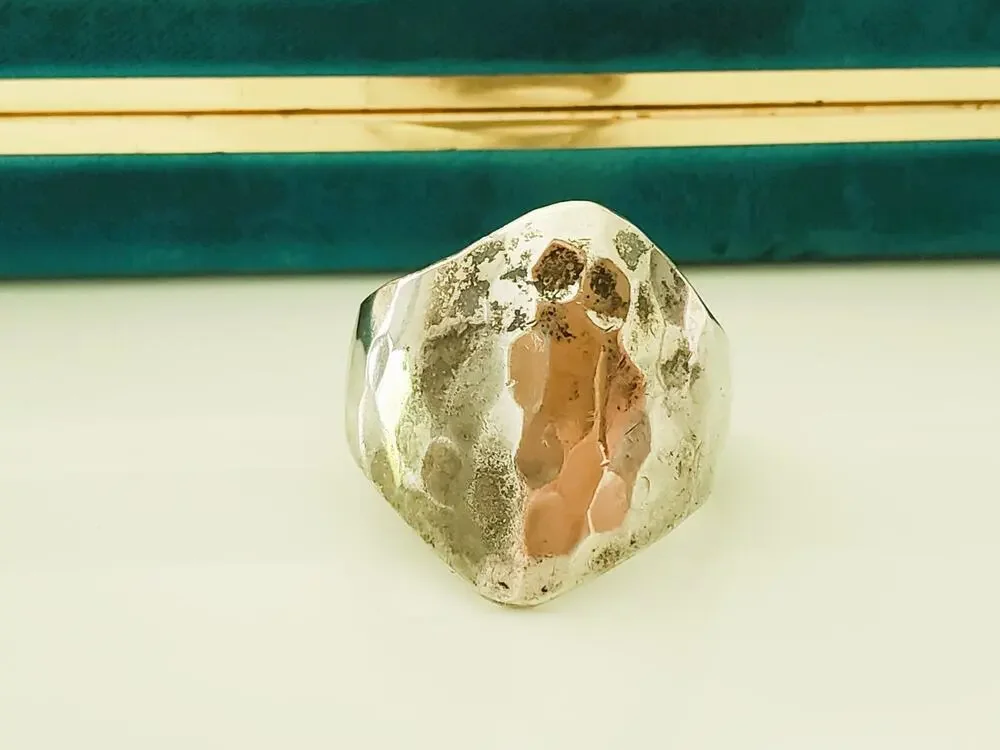 Vintage Mexico Hammered Sterling Silver Modernist Ring